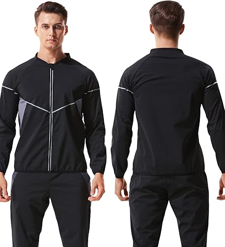 Miniatura 5 de LAZAWG Traje de sauna para hombre, chaqueta de sudor de manga larga con cremallera, sudadera para gimnasio, fitness, sauna