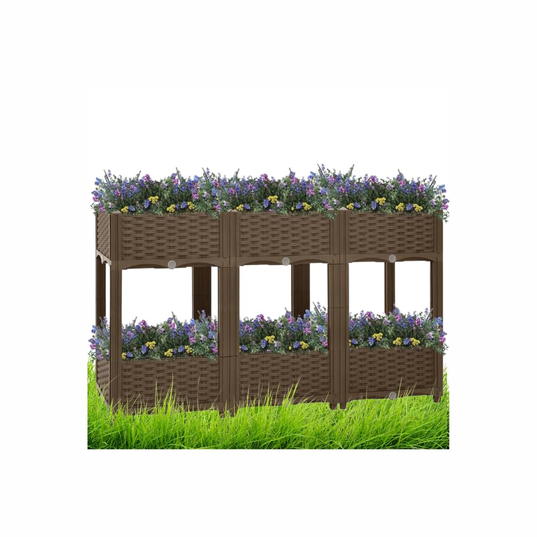 Premium Rattan-Style Raised Garden Bed – Expandable Planter Box for Balcony, Patio & Garden (Two Tier (Set of 6))