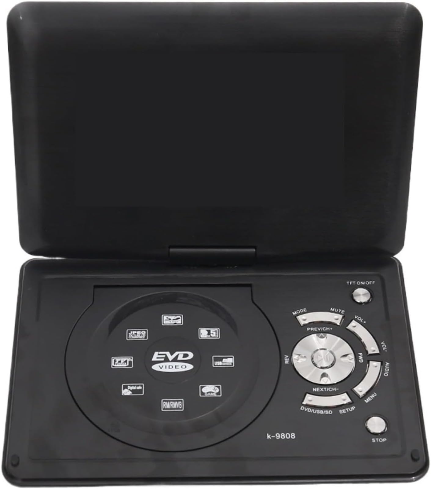 Lettore DVD portatile con schermo a libro, ricaricabile EVD Media Player con altoparlanti integrati, per viaggi in auto e uso domestico