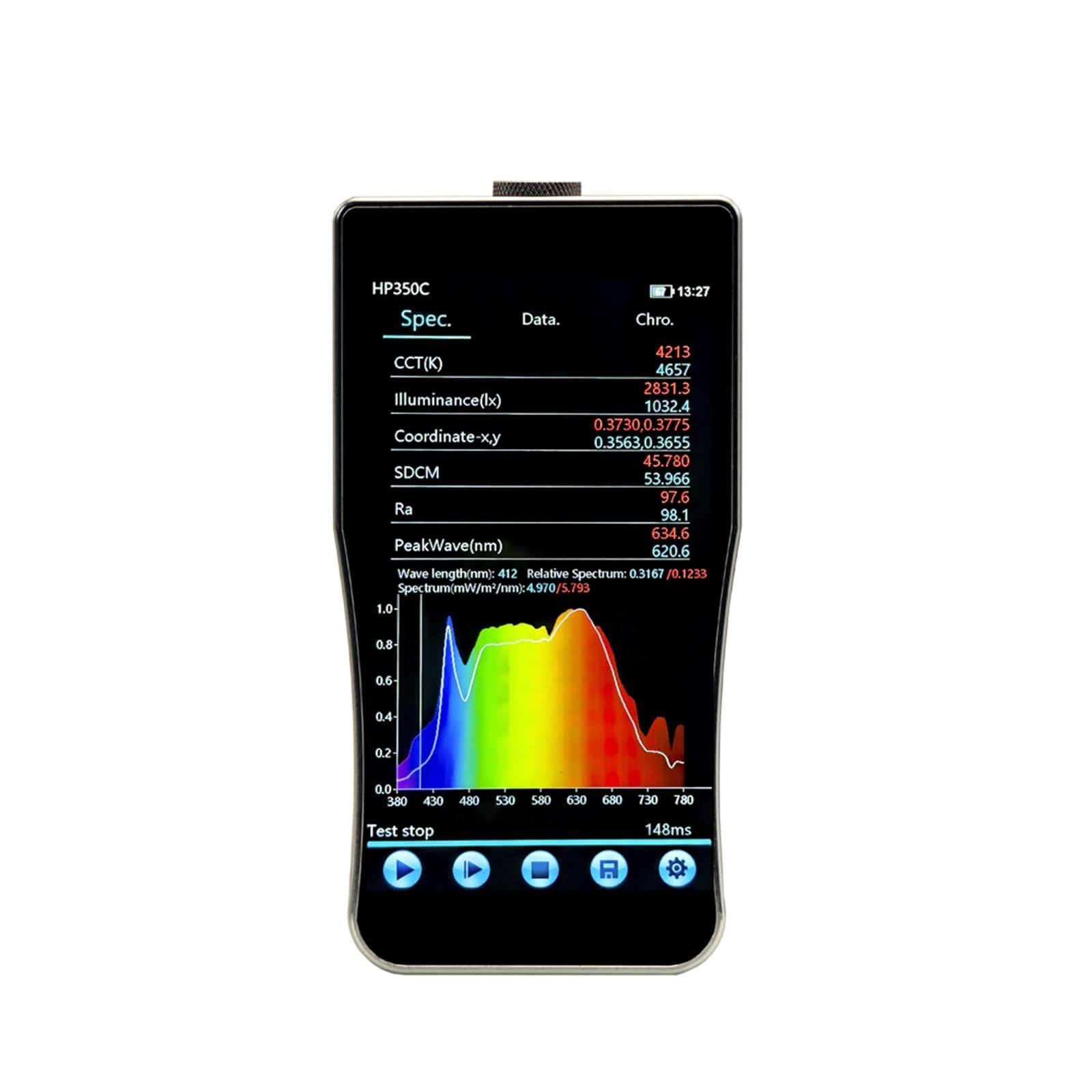 Mthckxjbsuz One Color Spectrometer Portable, Hp350c 380-780Nm Spectral Irradiance Colorimeter Optical Fiber Handheld Spectrometer