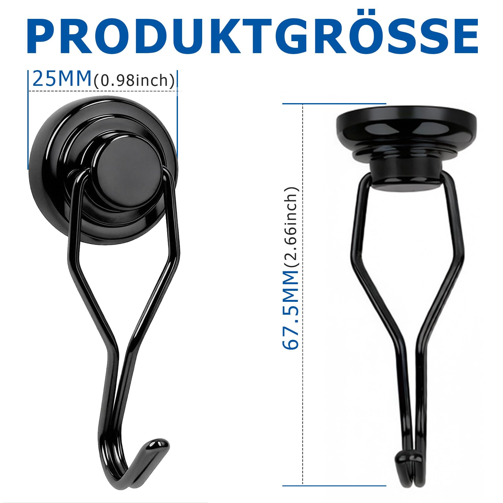 Ganci magnetici extra forti, 25 mm, 18 kg, con magneti al neodimio, per officina, garage e campeggio, ganci neri girevoli e inossidabili, 9 pezzi