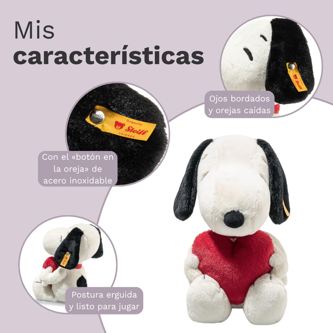 Steiff Peluche Snoopy Love, Peluche Adorable, para niños y niñas, bebés a Partir de 0 Meses, Friends, Peluche 30 cm, Blanco, 024375