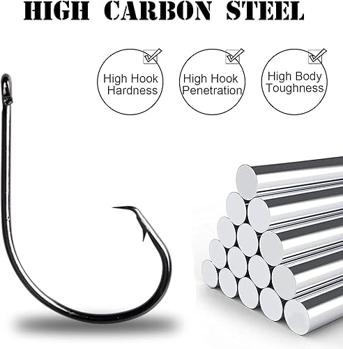 Miniatura 3 de Anzuelos circulares de pesca para agua salada, 50150 piezas de ganchos circulares en línea, ganchos circulares de acero de alto carbono, de ojo