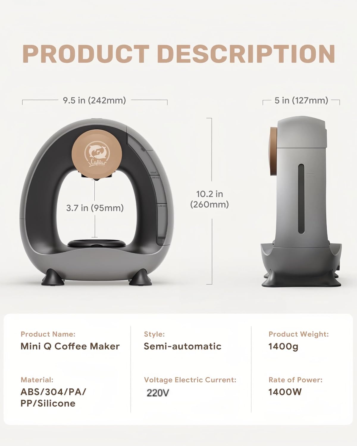 i Cafilas Máquina de café eléctrica Mini cafetería para café molido,Americano 2 en 1 Mini una taza cafetería/preparadora de té, 120-240 ml (gris plata)