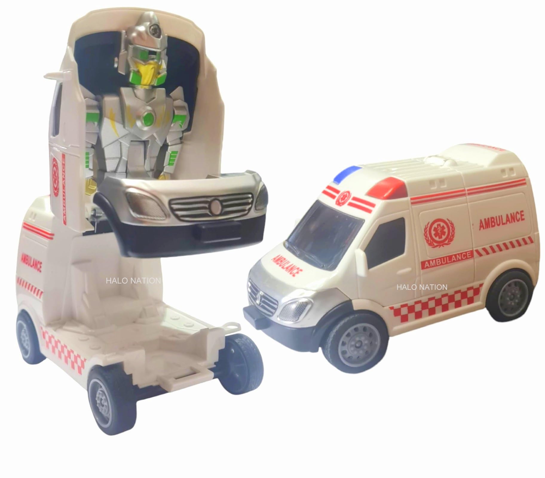 HALO NATION® Friction Ambulance Deformation to Robot Truck Van Toy, Ambulance Convert Robot When It Crash into Any Object