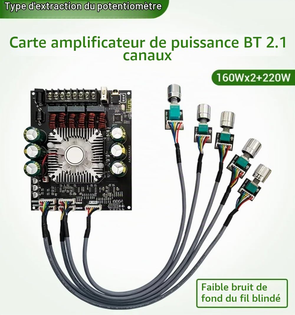DollaTek TDA7498E Carte d'amplificateur de puissance Blue Tooth avec caisson de basses 2.1 canaux 160 Wx2+220 W 15 V-36V Carte d'amplificateur de module d'amplificateur de puissance