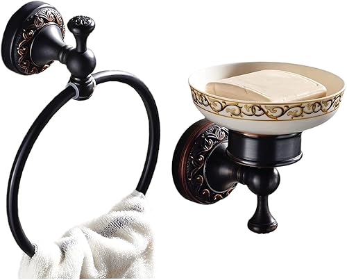 Leyden Juego de 2 toallas de bronce aceitado y jabonera para baño montado en la pared