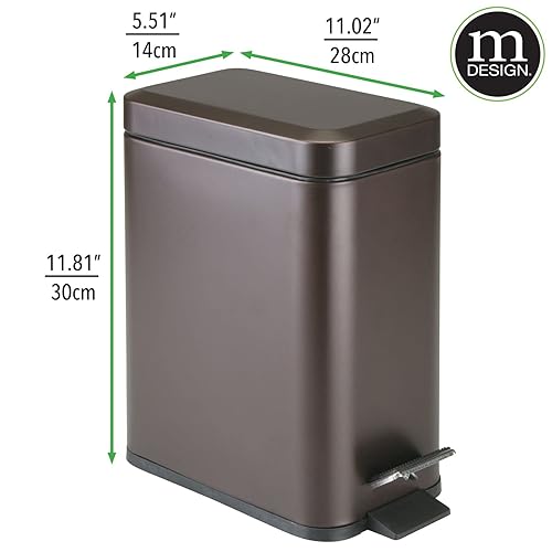 Miniatura 74 de mDesign - Cubo de basura de 1,3 galones de perfil delgado con escalón de metal, papelera, contenedor de basura, baño, tocador, dormitorio, cocina,