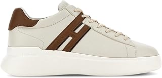 Hogan Zapatillas de hombre H58 de piel marfil con detalles en color marrón - HXM5800DV42 UXS828G 8½