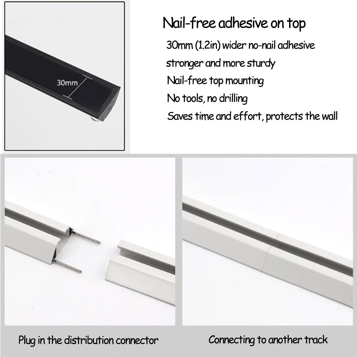 Tringle à rideaux adhésive double axe avec roulettes – Tringle à rideaux ultra fine en aluminium montée au plafond, sans perçage, parfaite pour cloisons de séparation de pièce – Noir, 280 cm