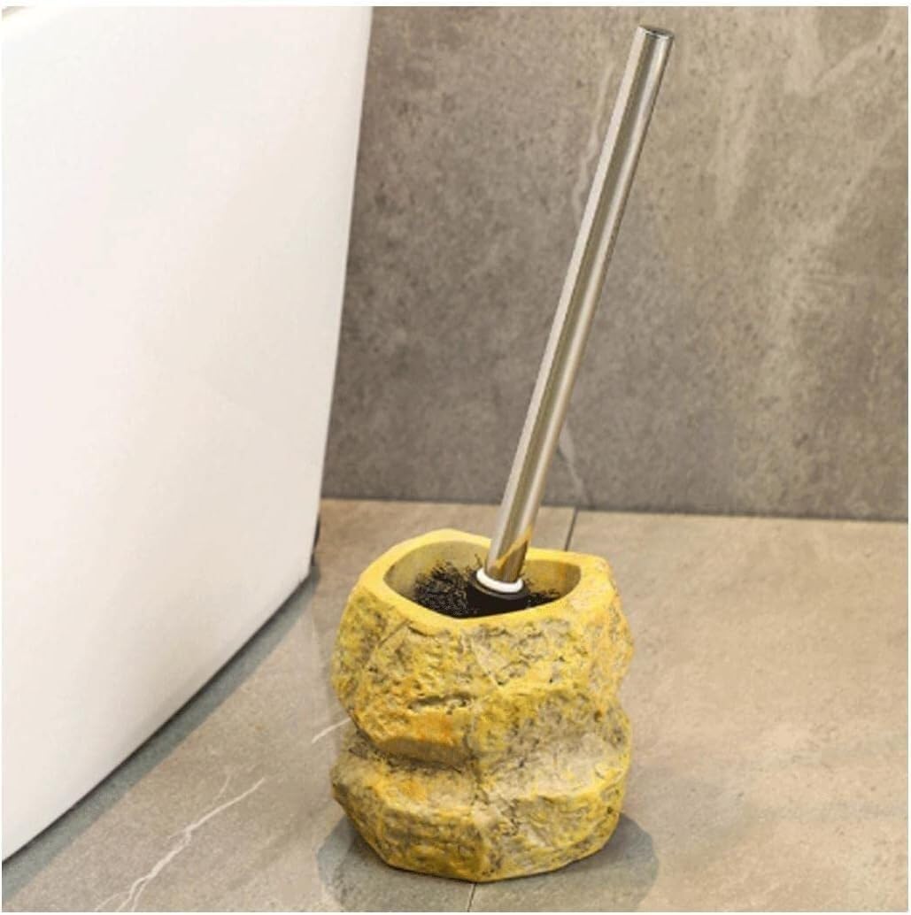 Toilet Brush Floor-Mounted with Ceramic Holder and Abs Bristles Vintage Cleaner Space-Saving (Gold)