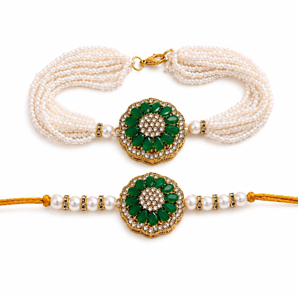 MK Craft Creation Green Floral Pearl Rakhi & Adjustable Bracelet Combo for Brother & Sister-image-34