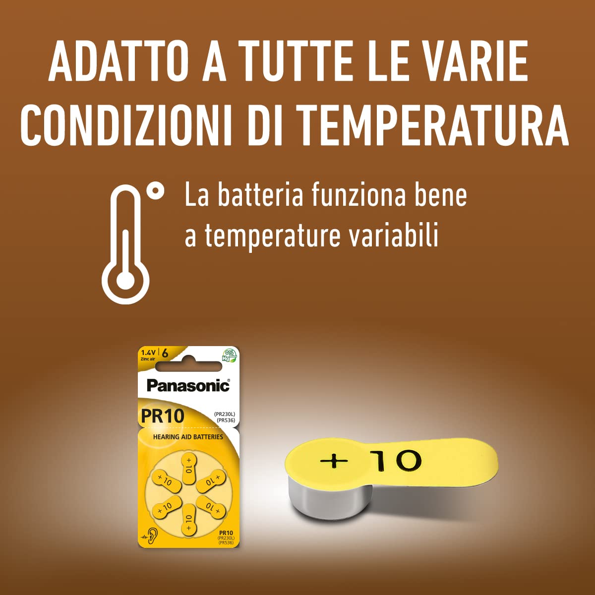 Panasonic PR10 Batterie zinco-aria per apparecchi acustici, Tipo 10, 1.4V, Batterie per apparecchi acustici, 10 confezioni (60 pezzi), gialle