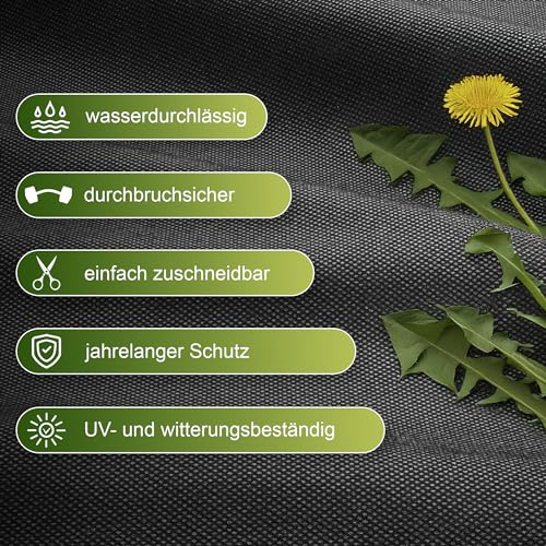 ViLLeX- Unkrautvlies 50g/m2 wasserdurchlässig - 50x1m | Jahrelanger Unkrautschutz | reißfestes, UV & witterungsbeständiges Gartenvlies - Vlies Garten Unkrautfolie - Unterbodengewebe Unkrautflies 3