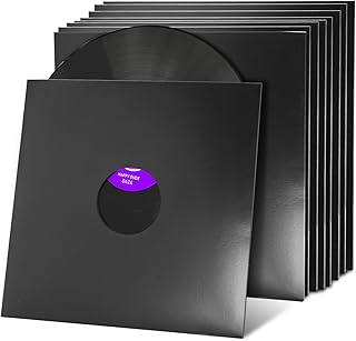 Facmogu 10PCS 12in Vinyl Record Sleeves, 350gsm Cardboard Record Jacket with Hole, Heavyweight LP Vinyl Album Covers LP Record Jackets, Anti Static Vinyl Record Storage Protector Covers - Glossy Black