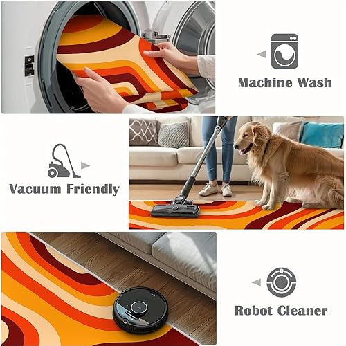 Miniatura 7 de Alfombras retro de los años 70 y 80 con diseño de remolinos trippy de 2 x 3 pulgadas, alfombra pequeña y psicodélica, alfombra de arte bohemio,