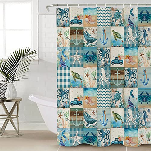 Shower Curtain 36"Wx72"H Shower Curtain Liner Ocean Coastal Beach Themed Sea Turtles Ocean Animal Nautical Anchor Shower Curtains For Bathroom&Showers Stall Waterproof Polyester Shower Curtain Set #TOP27