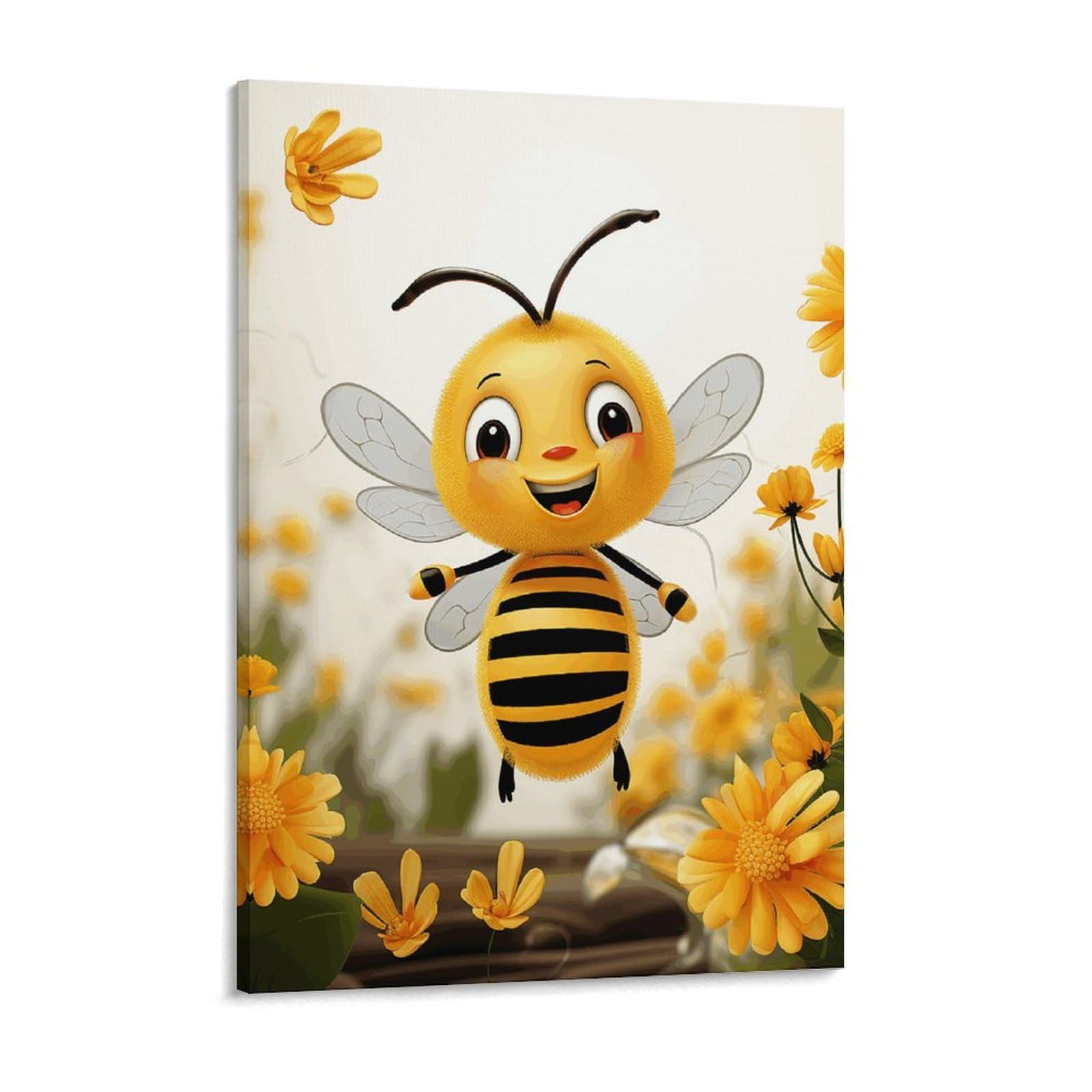 Cute Bees Daisy Flower Canvas Wall Art for Bedroom 12x16inch Canvas Prints Artwork for Walls Modern Picture Artwork Painting for Living Room Aesthetic Wall Paintings for Bathroom Kitchen Offi