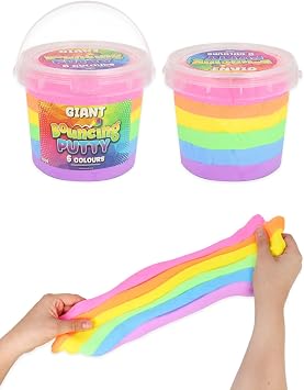 Henbrandt 1 x Giant Rainbow Bouncing Putty Tub 6 Colours - Stretchy Sensory Play Dough Party Favours Lucky Dip Prizes Gifts Children Adults