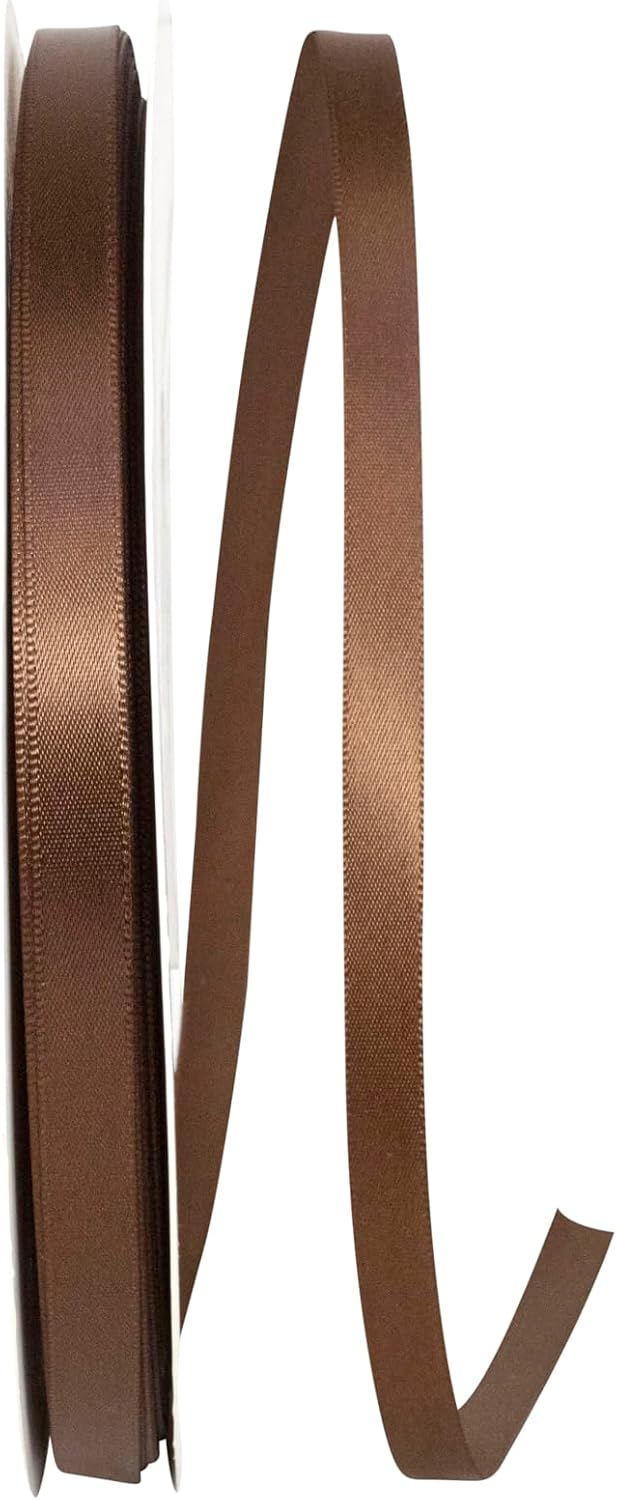 Reliant Ribbon 4950-092-15C Double Face Satin Ribbon, 3/8 Inch X 100 Yards, Brown