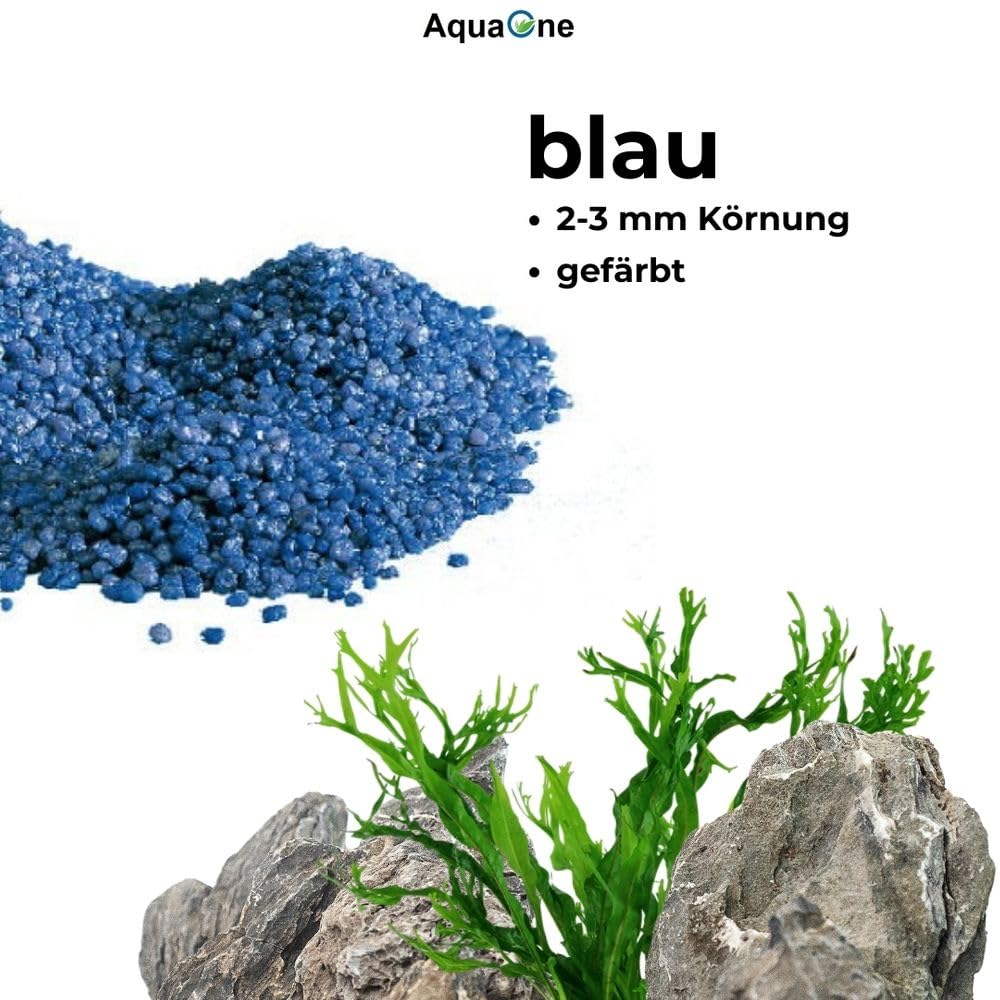 AquaOne Żwir do akwarium, 20 kg, kolor niebieski, 2-3 mm, żwirek akwariowy, jakość premium, żwirek kwarcowy, zaokrąglone ziarno, żwir do akwarium, dekoracja do akwarium