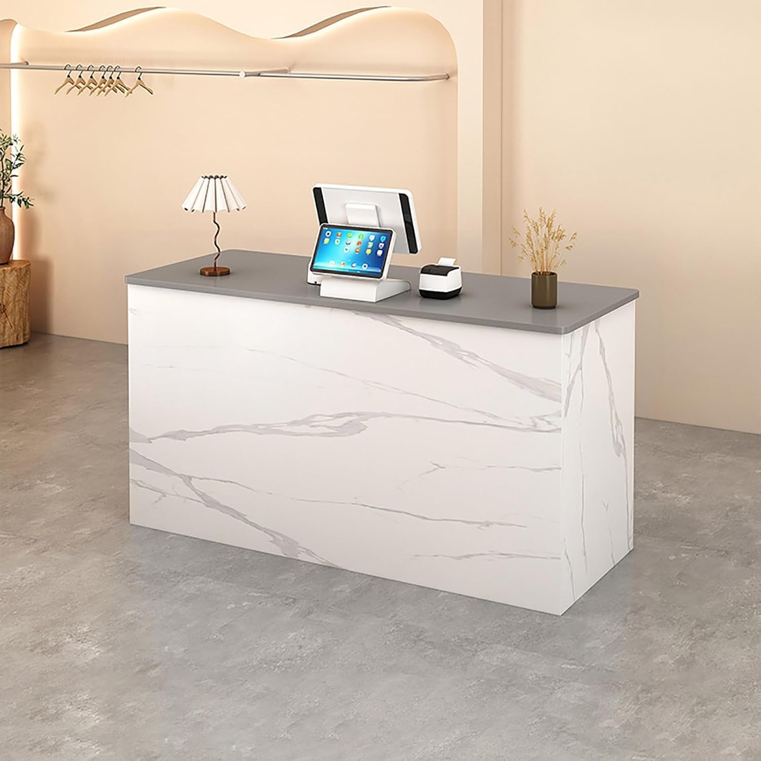 Reception Desk，Reception Room Front Desk with Storage Cabinet Counter Table with Lockable Drawer Retail Counter for Salon Checkout Office (90cm/35.4in)