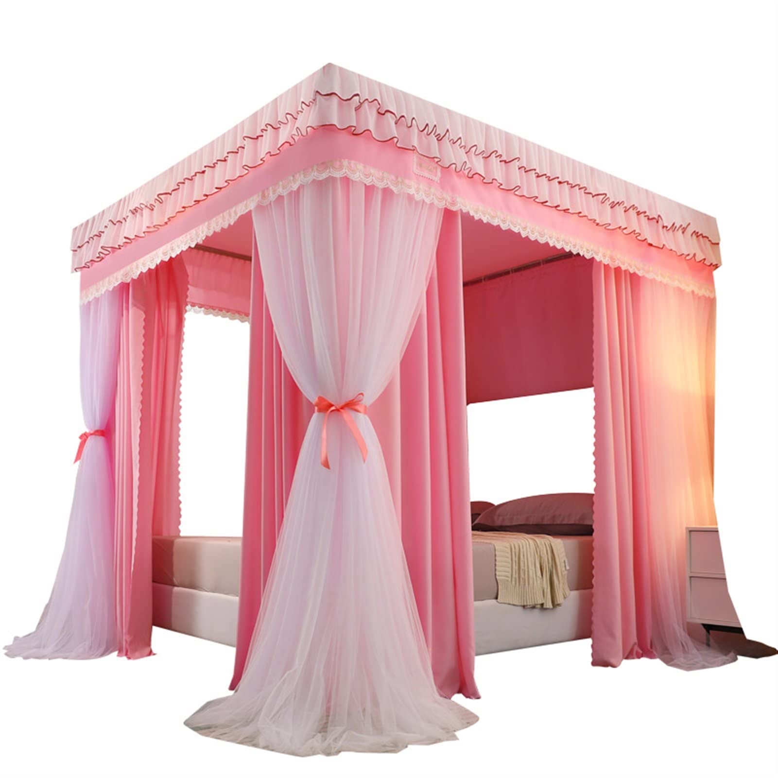 Ciel de lit avec moustiquaire rose 180x220x200 cm pour chambre de fille