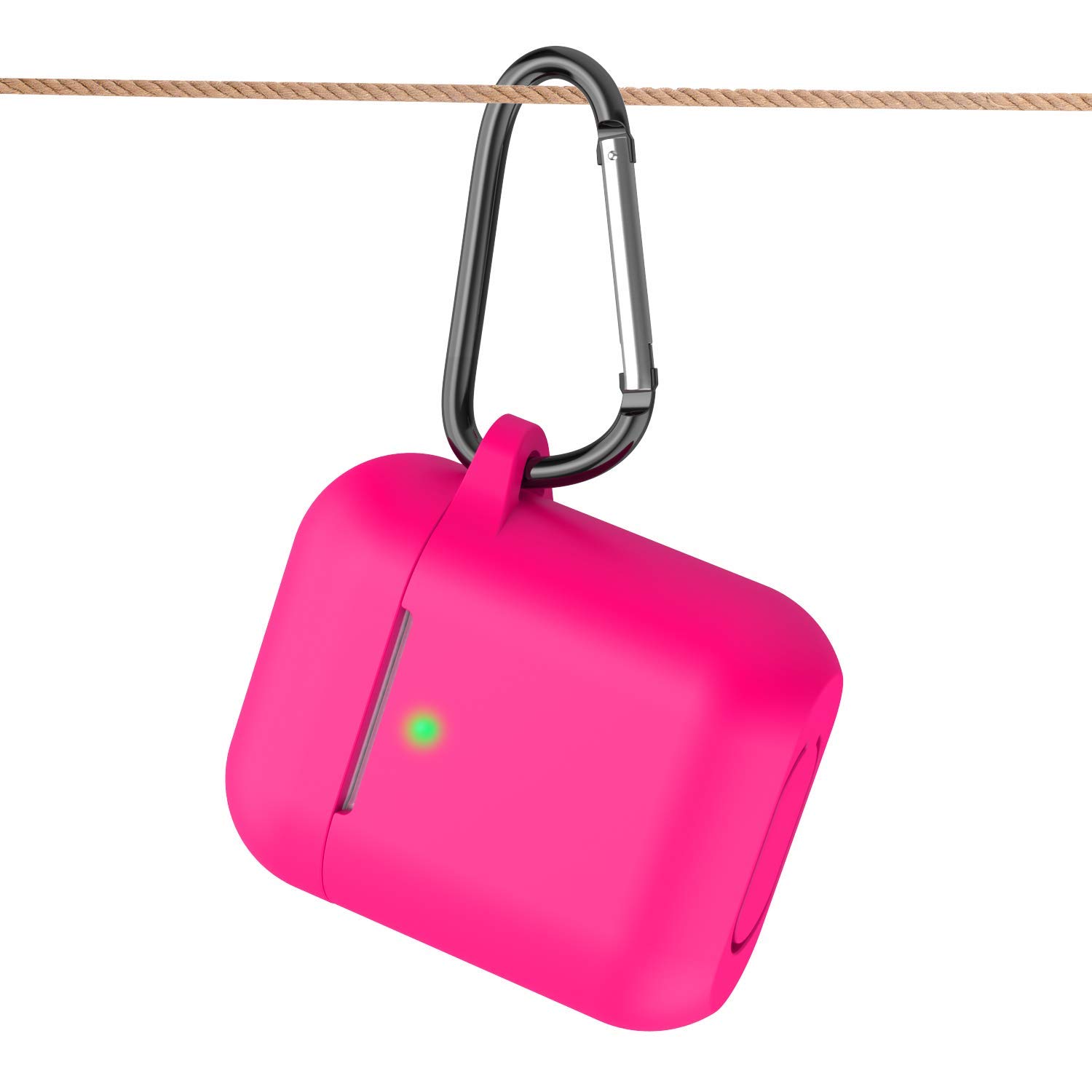 KOKOKA Custodia in Silicone da Appendere Compatiblile con AirPods 2 & 1, Custodia Protettiva per AirPods, Airpods Case Cover LED Anteriore Visibile Moschettone Portachiavi, Watermelon Red - 4