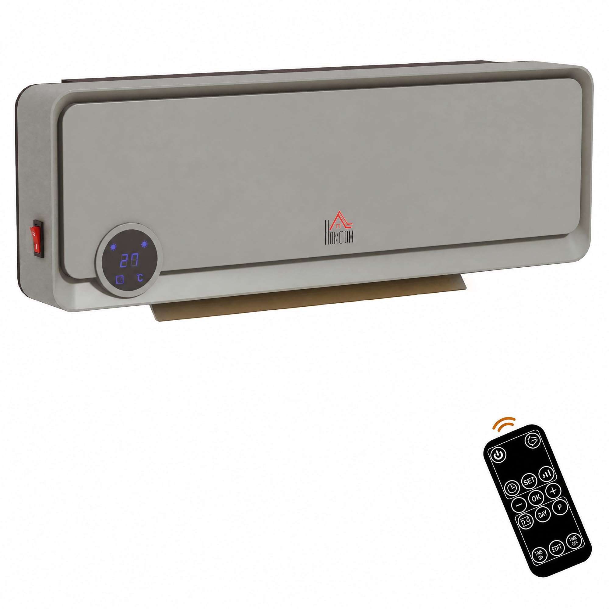 HOMCOM Wall Downflow Heater 2 Heat and Fan 1000W/2000W Timer Remote Grey