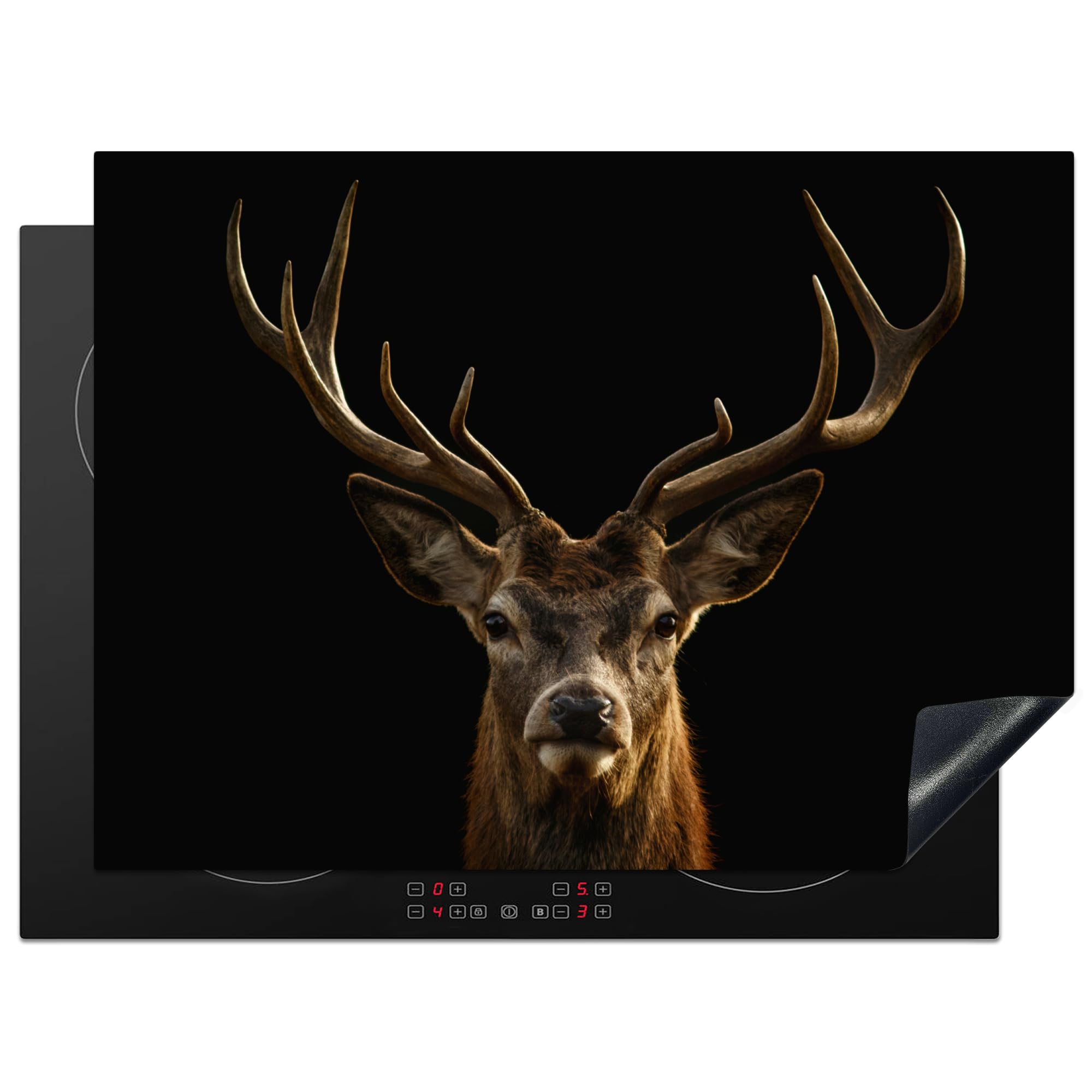 KitchenYeah© Induction Hob Protector Mat 20.5"x27.6" / 70x52 cm Stove Cap Top Cover Kitchen Cooker Covers for Electric Hobs Vinyl Deer - Antlers - Animal - Brown - Black