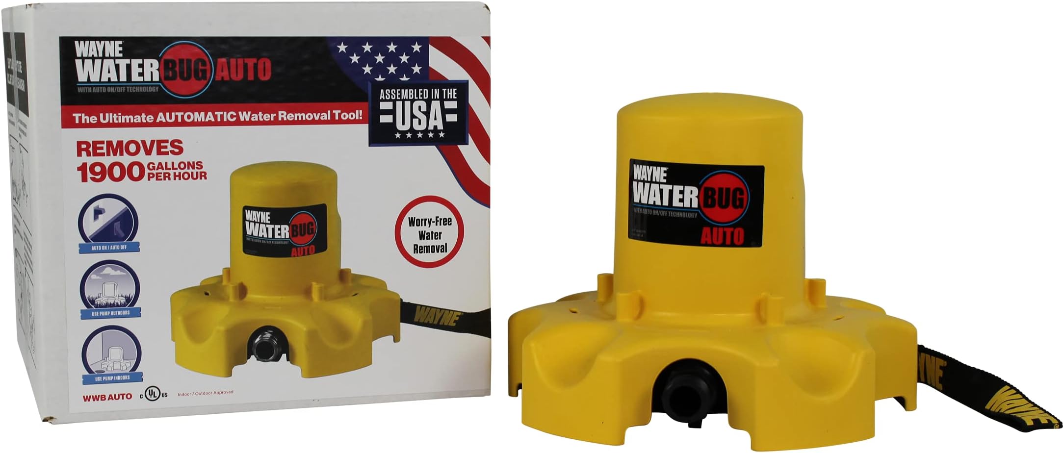 Wayne 57736-WYN1 WWB Waterbug 1/4 HP Auto On/Off Water Removal Tool, Yellow, No Size