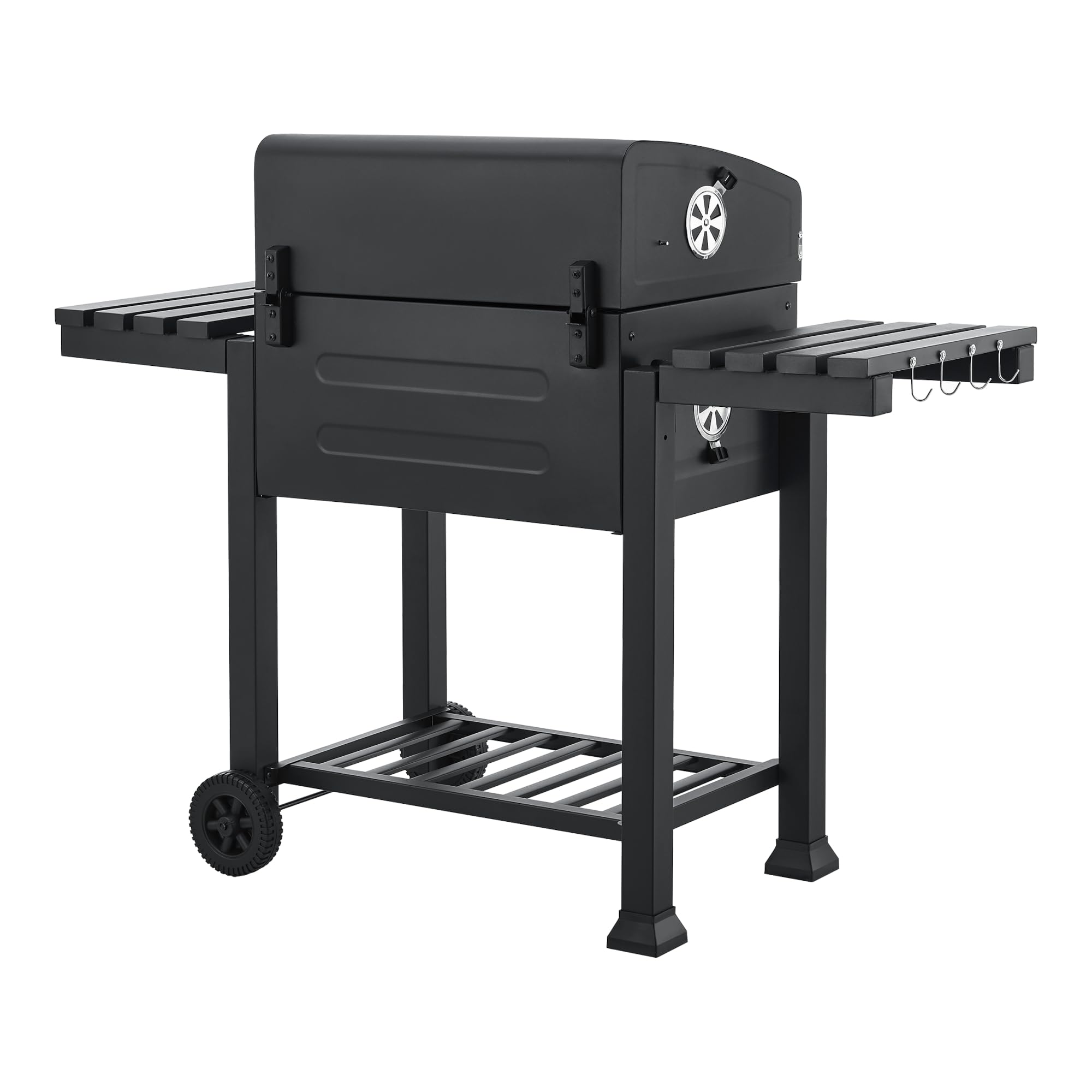 casa.pro Barbacoa de Carbón con 2 Ruedas Cajón para Cenizas 3 Estantes Carro Carro de Barbacoa Tapa con Termómetro Reguladores de Ventilación Acero Inoxidable Plástico 105 x 135 x 48 cm - Negro