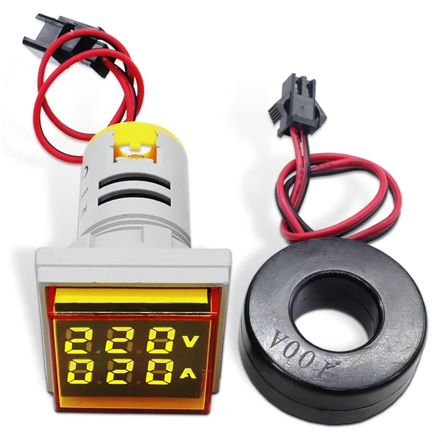 1pc Square LED Digital Voltmeter Ammeter AC 50-500V 0-100A 110V 220V Voltage Current Meter Voltammeter Volt Amp Tester Detector(Yellow)