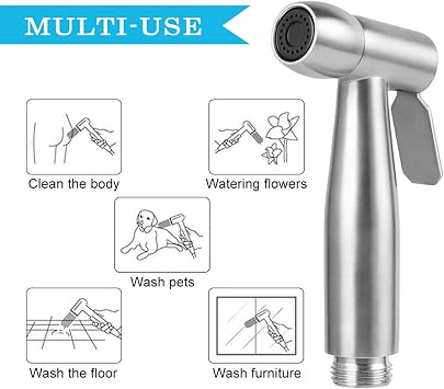 Bidet Stainless Steel Hand Shower Muslim Stainless Steel Shower and Baby Cloth Nappy Spray Kit with M22 x M24 Taps Shower Switch Diverter Valve Hose and Hook Toilet or Wall Mount
