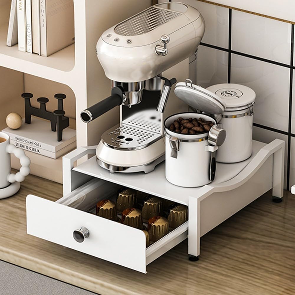 Robustes Kaffeezubehör aus Metall mit integrierter Schiebeschublade – perfekt für effiziente Küchenaufbewahrung und einfachen Zugang zu Kaffeezubehör