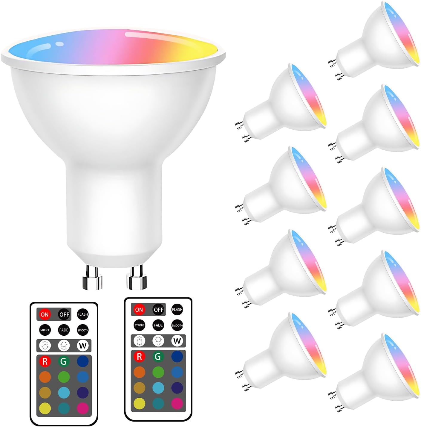 XRise GU10 LED Light Bulb Dimmable 3W LED Bulbs with 180°Flood Beam Warm White 6000K 12 Color Choices Remote Control Included Suitable for Bedroom Living Room Party Gathering（10 Pack ）