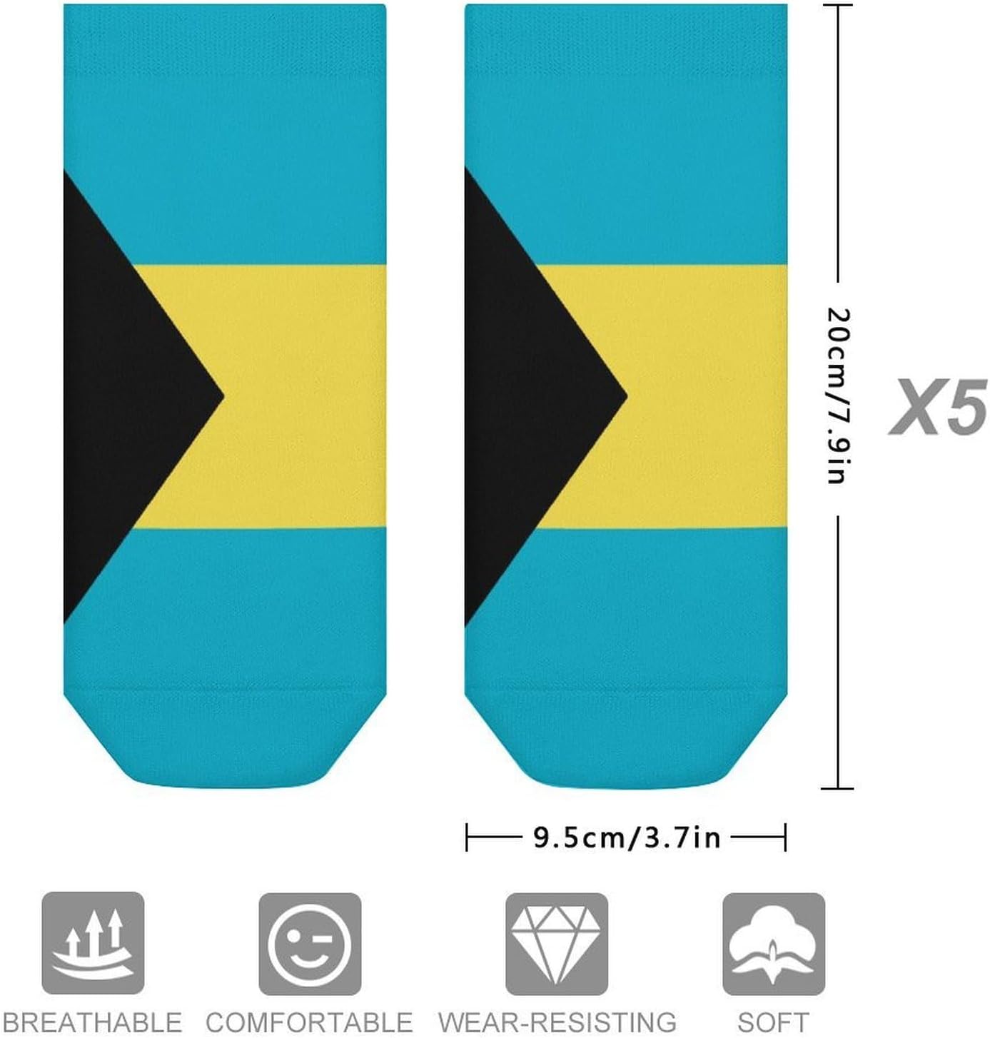 Bahamas Flag 5 Pairs Low Cut Ankle Socks Casual Liner Sock No Show Invisible Socks for Men Women