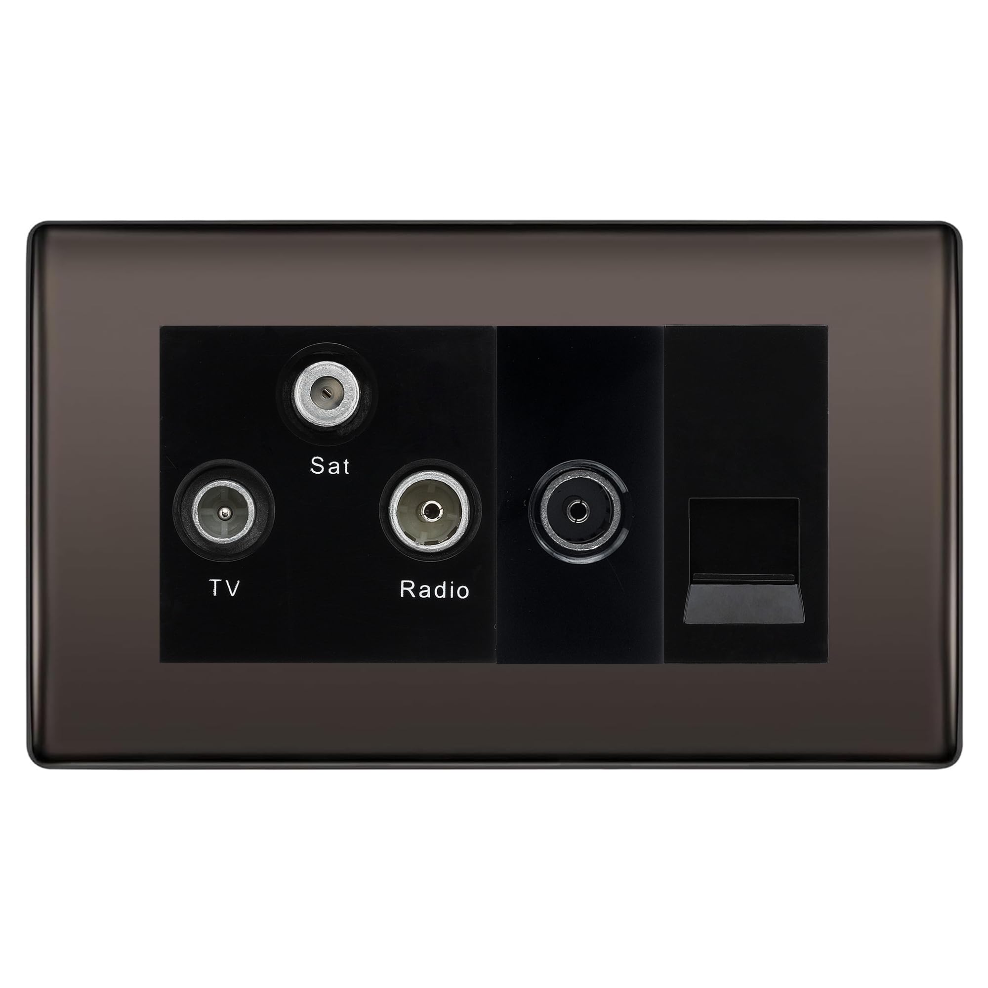 BG Nexus Black Nickel TV/FM/SAT + Return & 1 Gang Tel - Screened Triplex Socket NBN68B