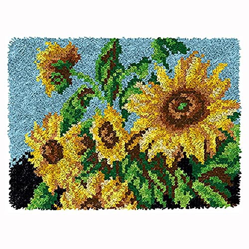 Latch Hook Rug Kit, Sunflower Pattern Printed Canvas DIY Rug Latch Hook Kits for Adults Beginners, Embroidery Decoration 20.5  X 14.9 