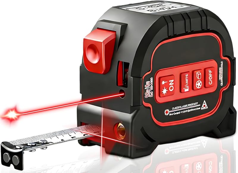 Cinta métrica láser 3 en 1: medidor de distancia láser máximo de 196 pies y cinta métrica con bloqueo automático de 16 pies, precisión profesional de ±1/16", recargable tipo C, gancho magnético, 6 modos para construcción