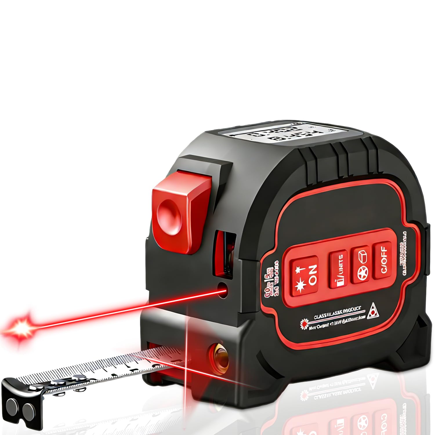 Mètre ruban laser 3 en 1 – Distance laser maximale de 69,7 m et ruban à mesurer autolock de 4,9 m, précision professionnelle ± 0,6 cm, rechargeable de type C, crochet magnétique, 6 modes pour la