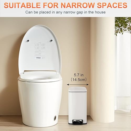 Miniatura 13 de PayLessHere Cubo de basura delgado de 1.3 galones con tapa, pequeño cubo de basura negro de acero inoxidable con cubo interior extraíble