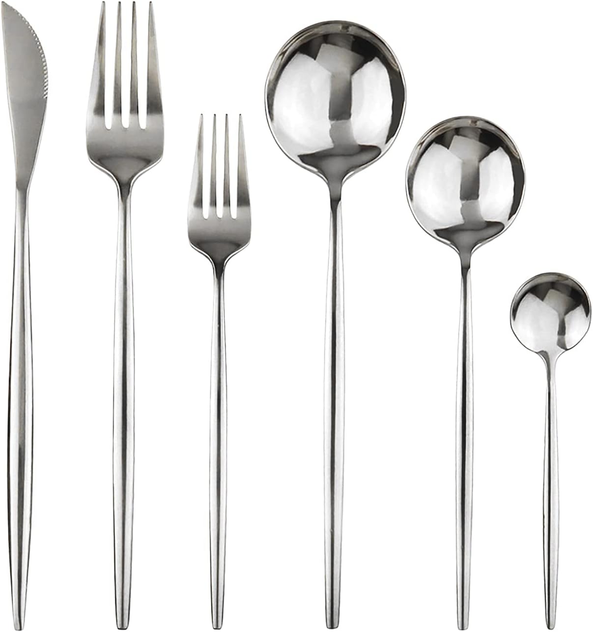 Silver 36-Pieces Silverware Flatware Mirror Polished Dinnerware, 18/0 Stainless Steel Cutlery Set For Home Kitchen Party Hotel Restaurant Wedding Service for 6