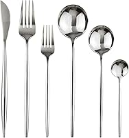 Vista 16 de Vajilla de 36 piezas de cubiertos de acero inoxidable 18/0 pulidos con espejo pulido con mango negro, juego de cubiertos de acero inoxidable 18/0