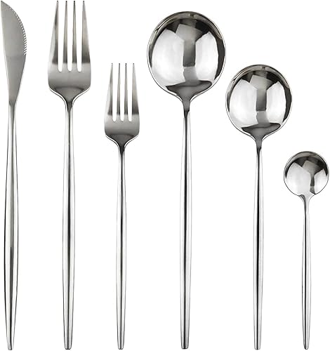 Miniatura 16 de Vajilla de 36 piezas de cubiertos de acero inoxidable 18/0 pulidos con espejo pulido con mango negro, juego de cubiertos de acero inoxidable 18/0