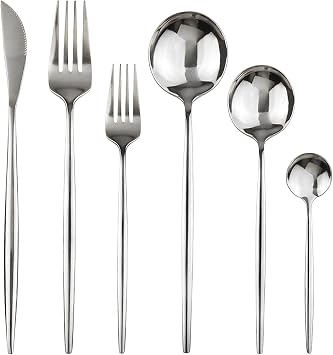 Silver 36-Pieces Silverware Flatware Mirror Polished Dinnerware, 18/0 Stainless Steel Cutlery Set For Home Kitchen Party Hotel Restaurant Wedding Service for 6