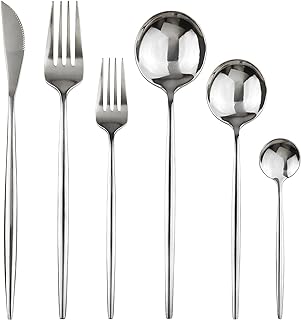 Silver 36-Pieces Silverware Flatware Mirror Polished Dinnerware, 18/0 Stainless Steel Cutlery Set For Home Kitchen Party Hotel Restaurant Wedding Service for 6