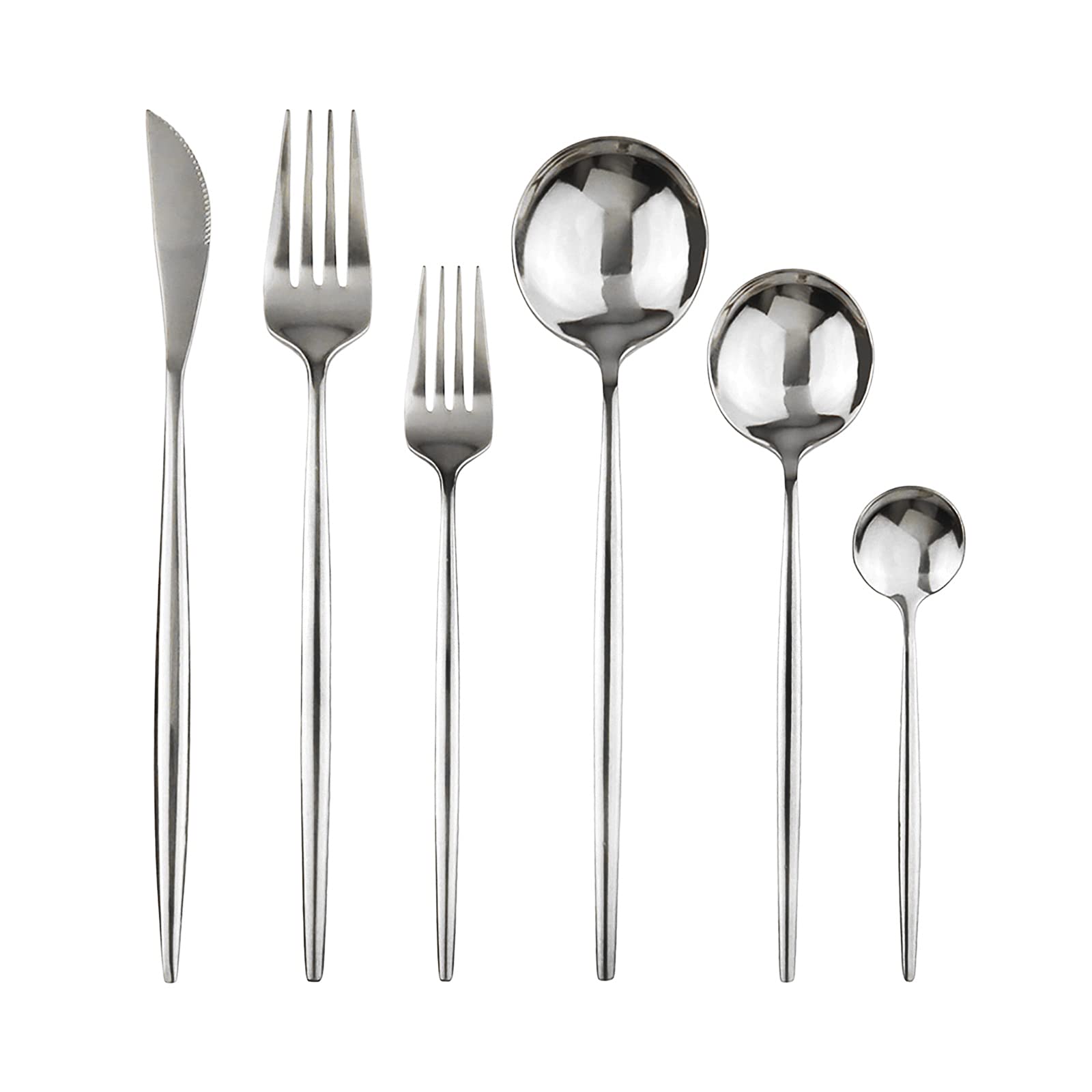 Juego de cubiertos de plata de 36 piezas, cubiertos de acero inoxidable 18/0, cubiertos de acero inoxidable para hogar, cocina, fiesta, hotel, restaurante, servicio de boda para 6