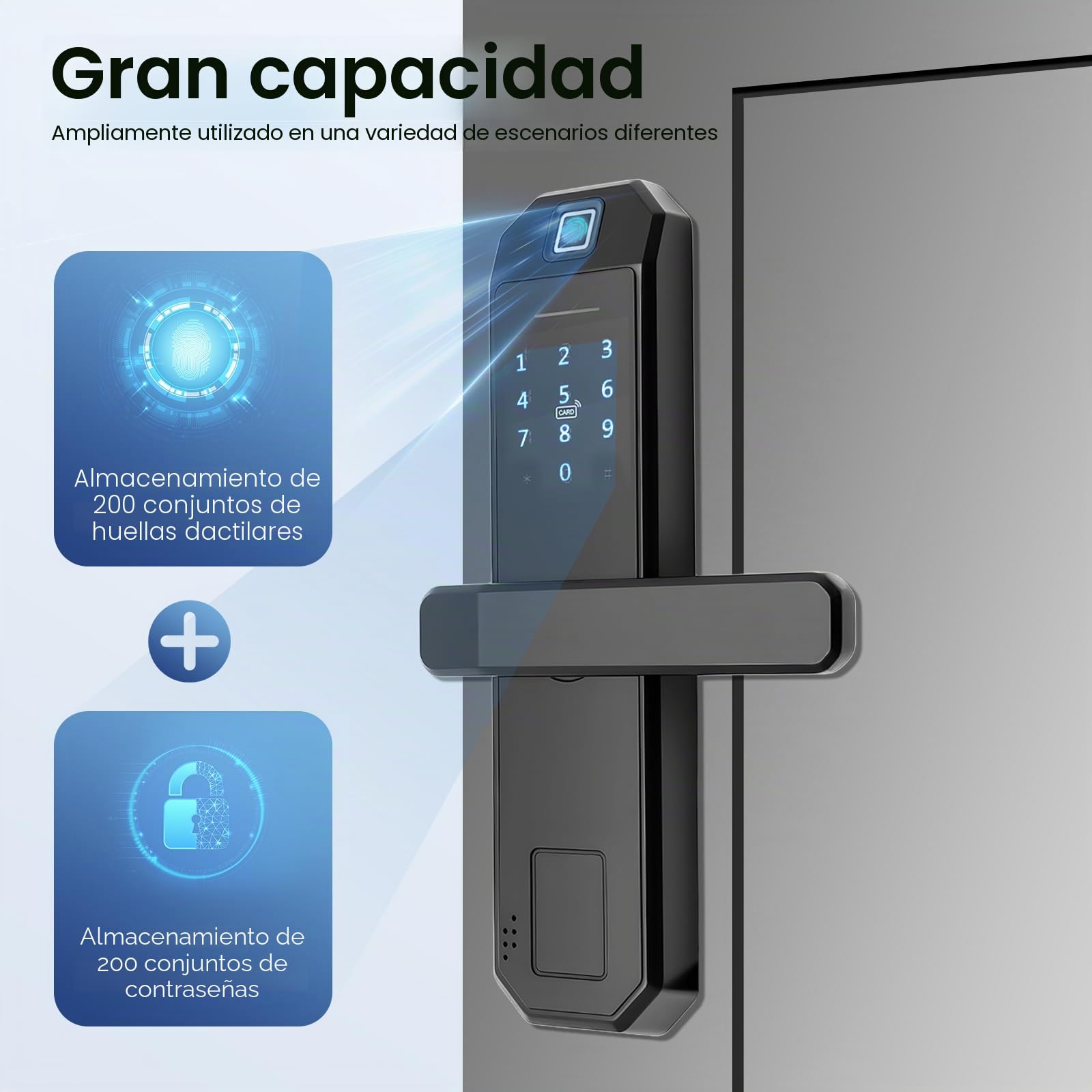 Cerradura de puerta con huella dactilar en negro, cerradura electrónica con huella dactilar, cerradura inteligente táctil, con huella dactilar y entrada por teclado, para apartamentos, hoteles