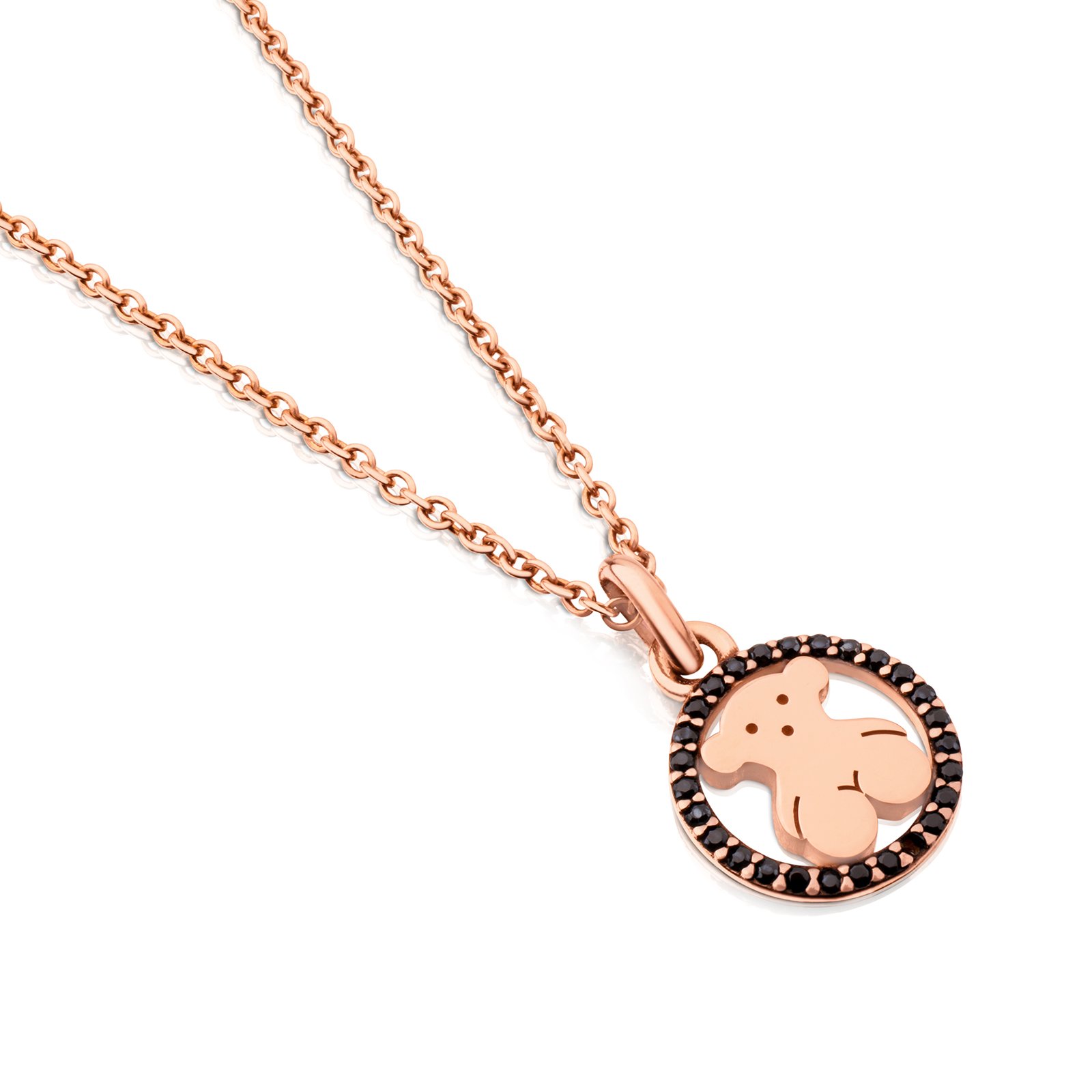 TOUS Collar con Baño de Oro Rosa 18Kt sobre Plata para Mujer con Motivo de Oso Espinela, Largo 45cm, Elegante y Versátil, Colección Camille
